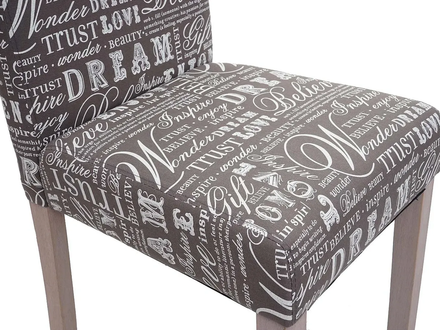 Silla de comedor Littau (set de 2), textil con letras, gris, patas estructura - roble