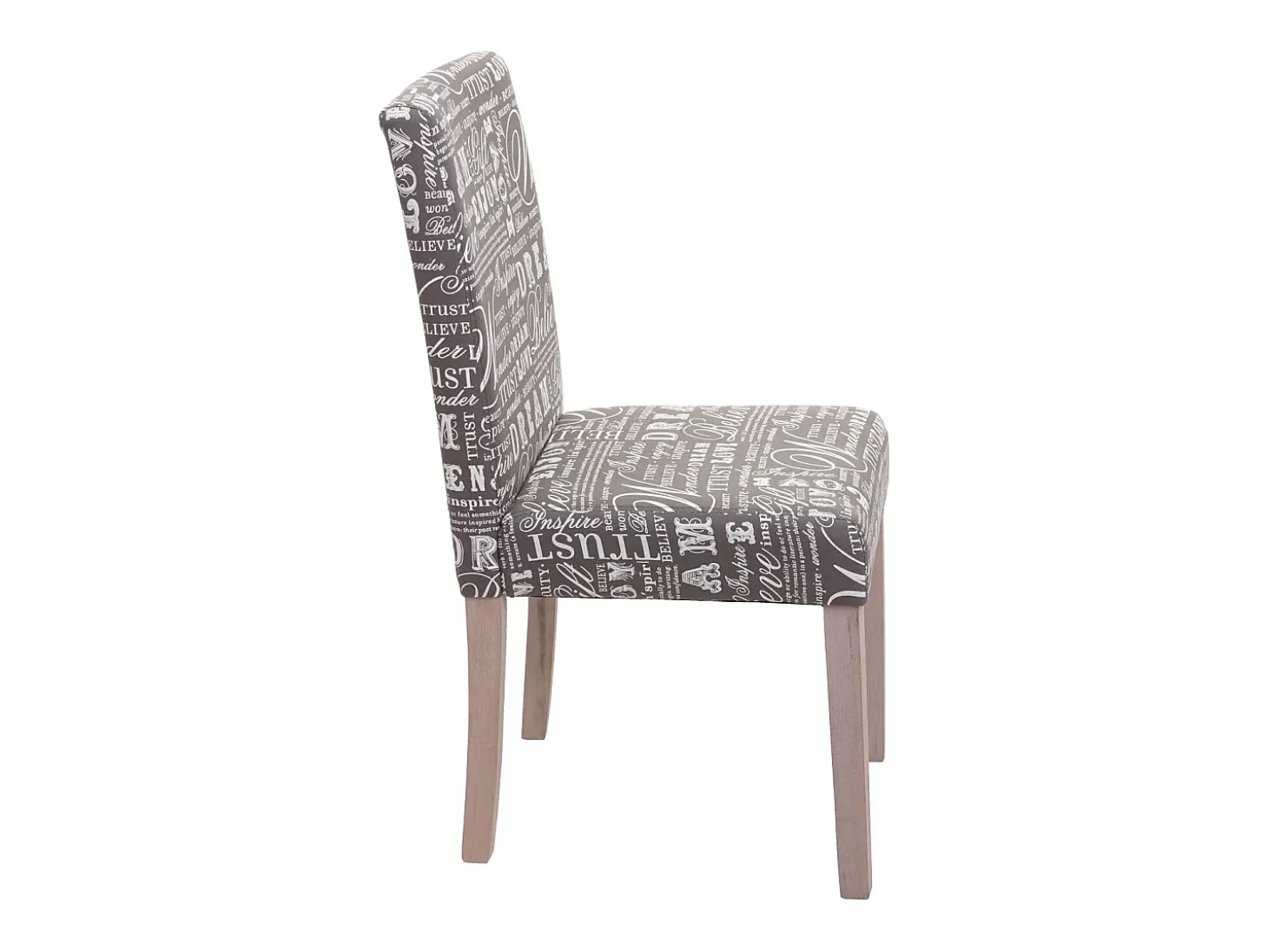 Silla de comedor Littau (set de 2), textil con letras, gris, patas estructura - roble