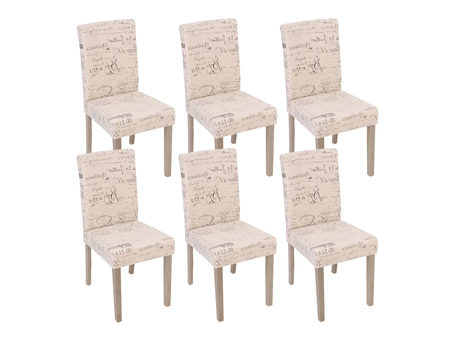 Silla de comedor Littau Schrift (juego de 6), Tejido con inscripción, color crema, estructura de las patas: roble