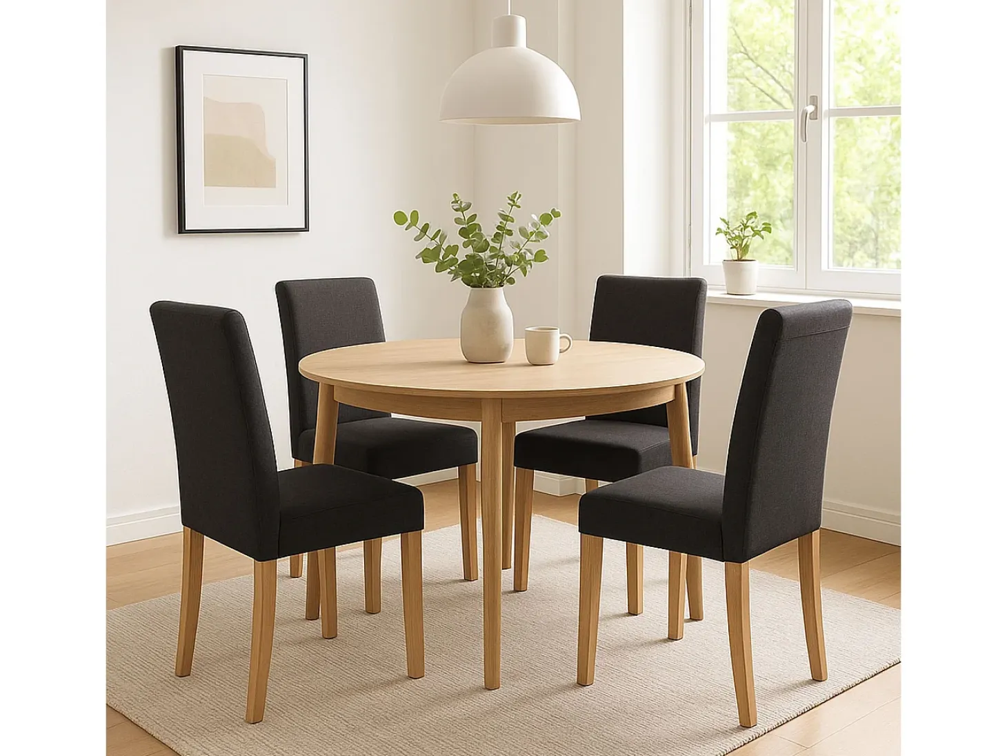 Silla de comedor Littau (set de 4), textil, negra, patas claras
