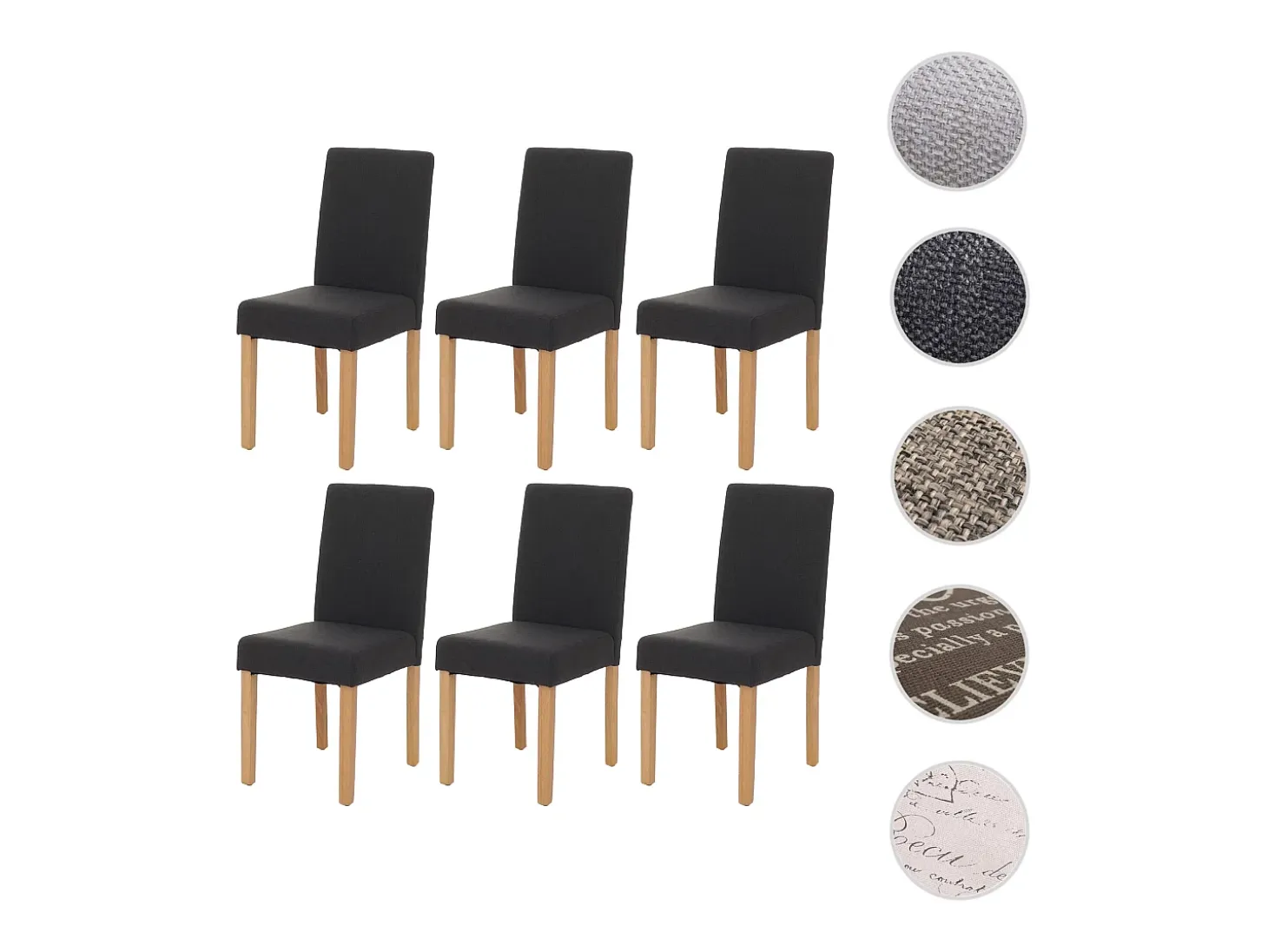 Silla de comedor Littau (set de 4), textil, negra, patas claras