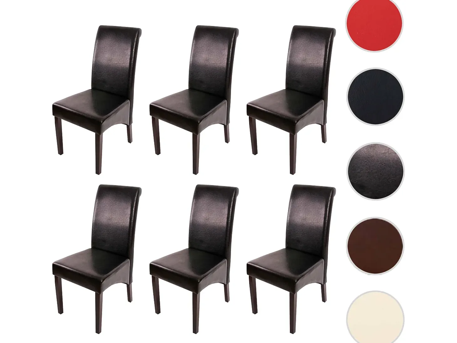 Silla de comedor M37 (juego de 6), cuero, negro, pies oscuros