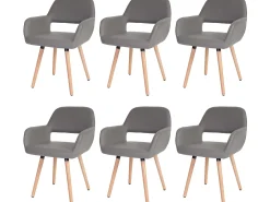 Silla de comedor MCW-A50 II (juego de 6), piel sintética, gris topo, patas claras