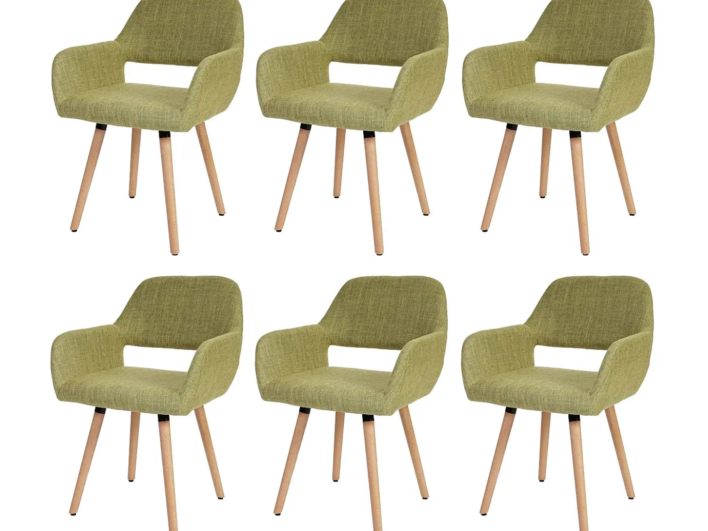 Silla de comedor MCW-A50 II (juego de 6), textil, verde claro, patas claras