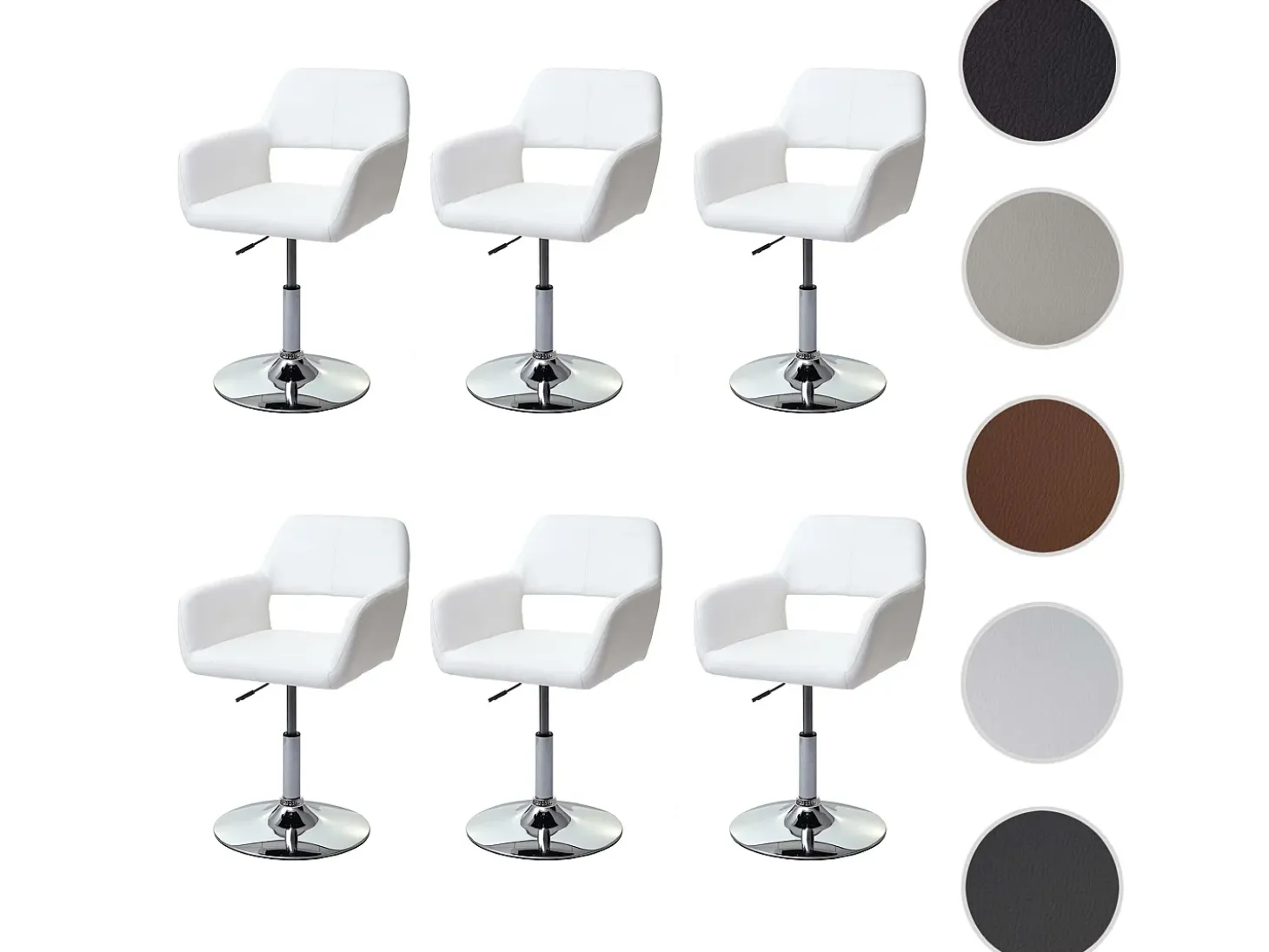 Silla de comedor MCW-A50 III (juego de 6), blanco, base cromada