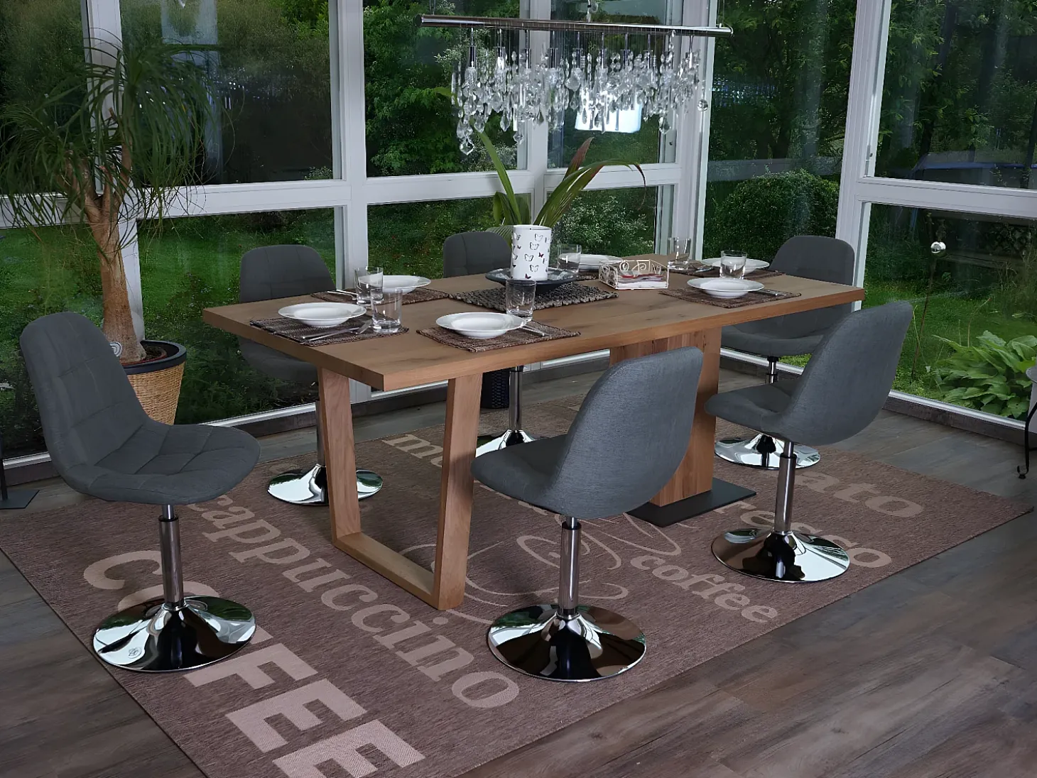 Silla de comedor MCW-A60 (set de 2), textil gris claro