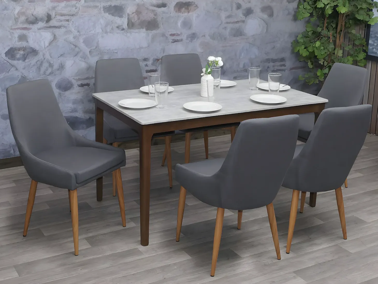 Silla de comedor MCW-B44 II (set de 2), tela/textil gris oscuro