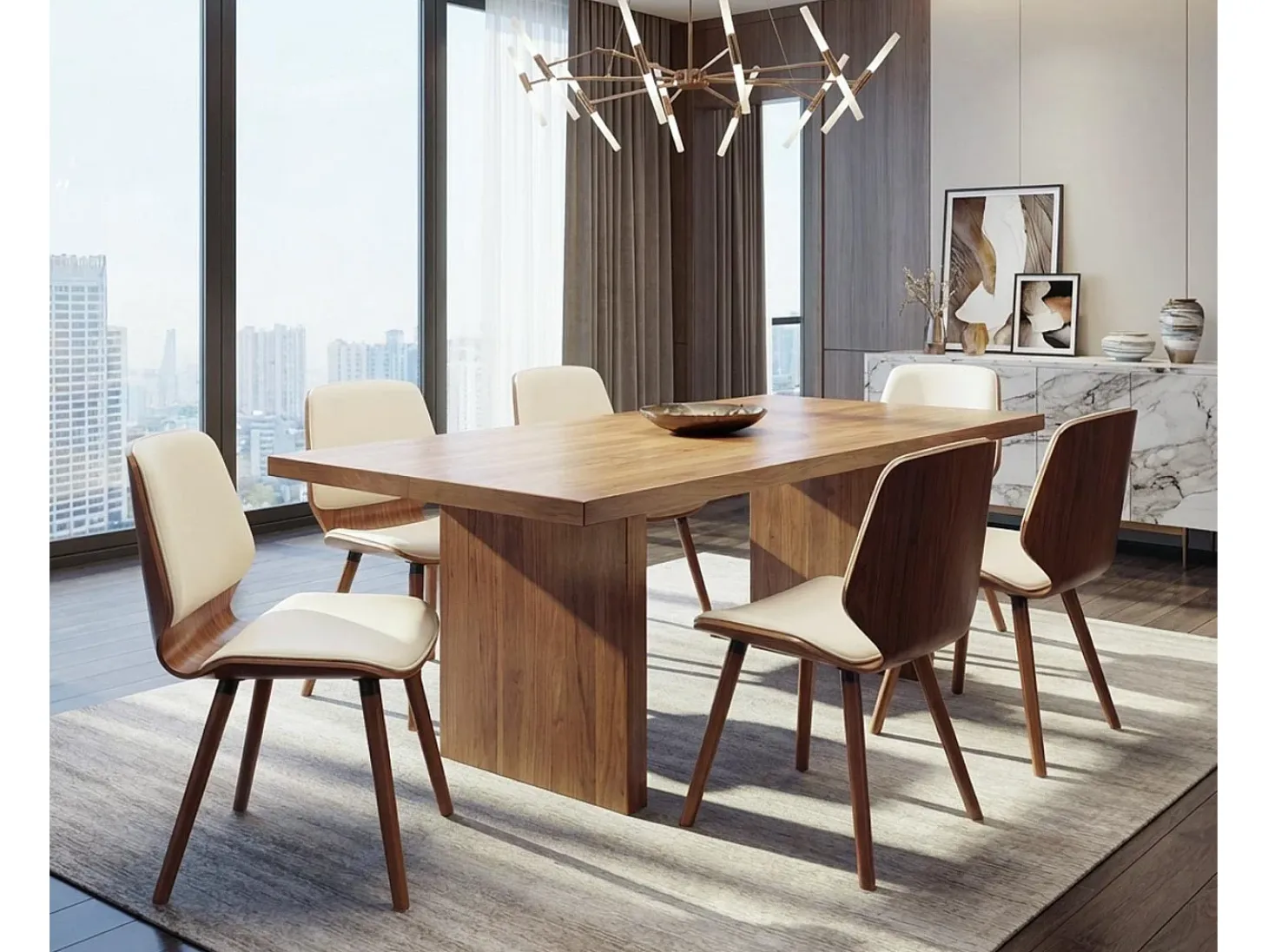 Silla de comedor MCW-B16 (juego de 6), cuero sintético color crema