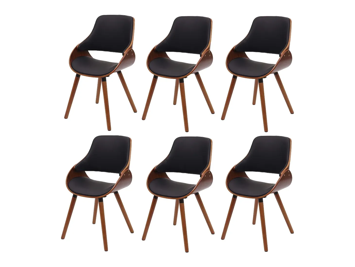 Silla de comedor MCW-D23 (juego de 6), Cuero sintético negro
