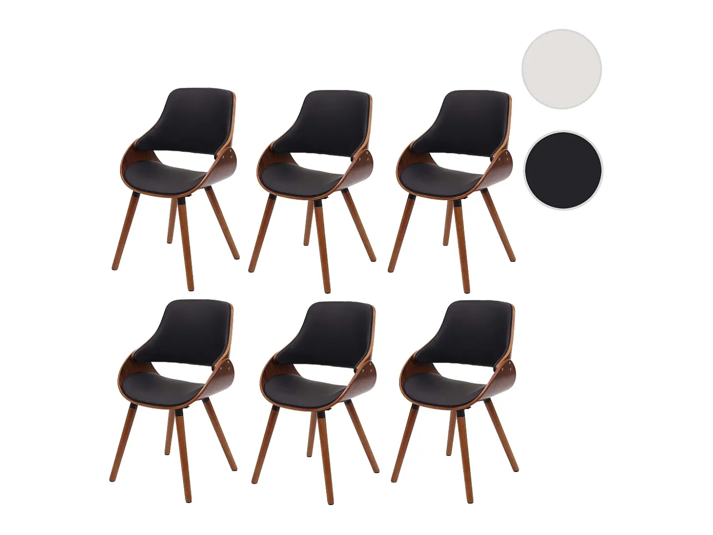 Silla de comedor MCW-D23 (juego de 6), Cuero sintético negro