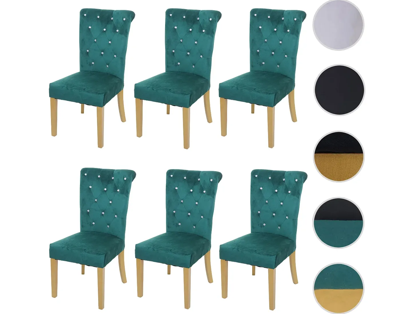 Silla de comedor MCW-D22 (juego de 6), verde oscuro, patas doradas