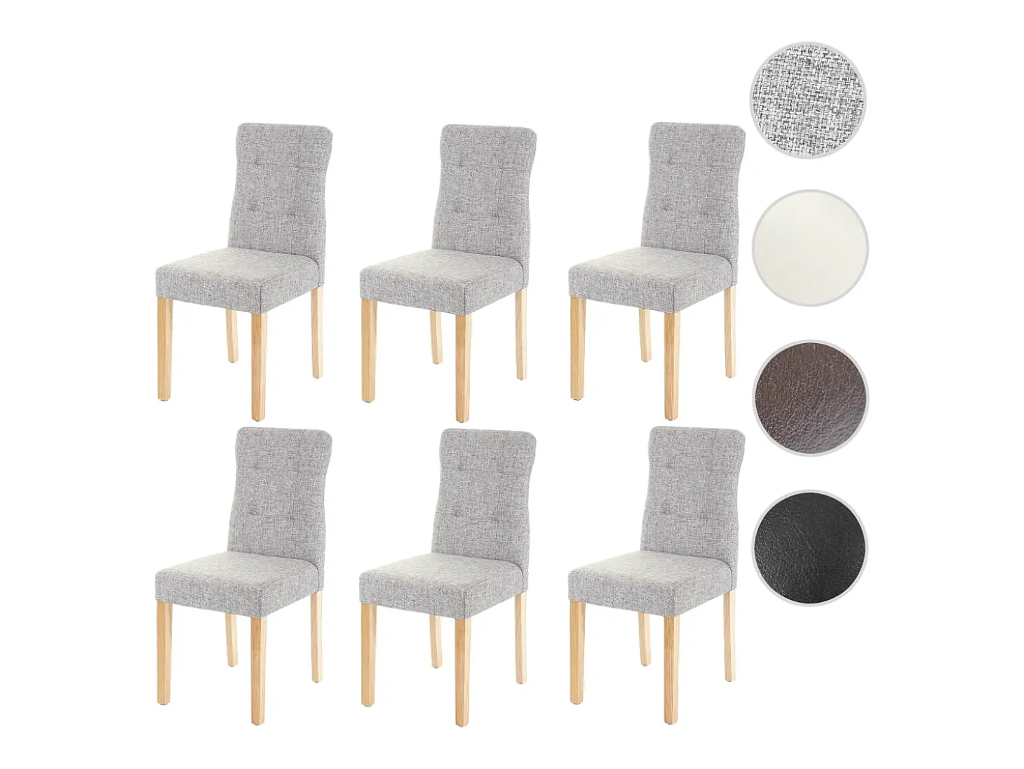 Silla de comedor MCW-E58 (juego de 6), tela/textil gris, patas claras