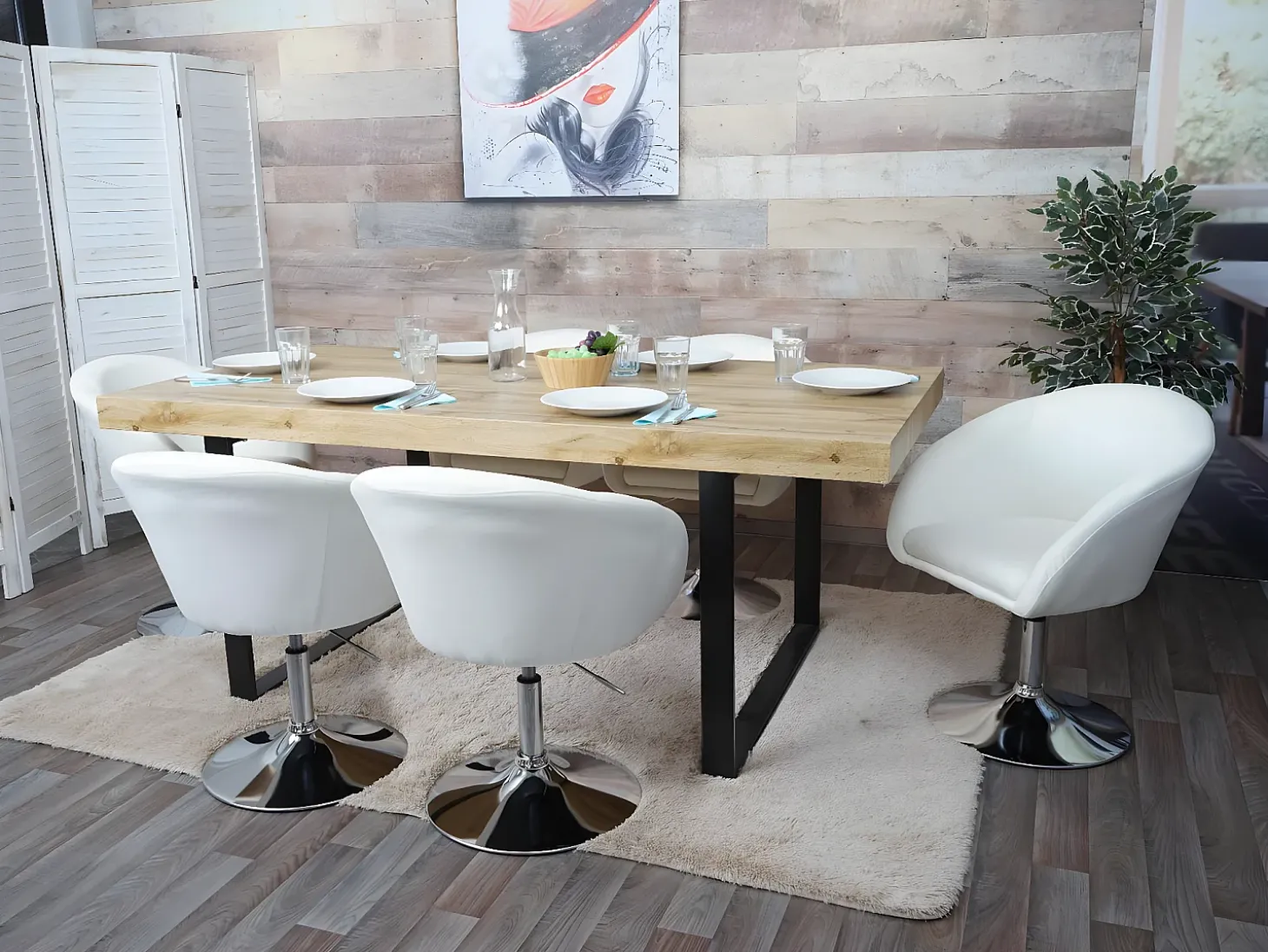 Silla de comedor MCW-F19, tela/textil crema-blanco