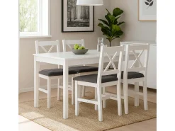 Silla de comedor MCW-F77 (juego de 4), blanco, tapizado gris