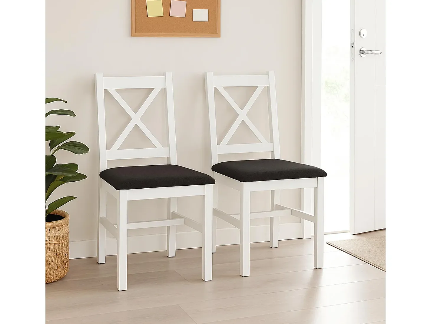 Silla de comedor MCW-F77 (juego de 2), blanco, tapizado negro