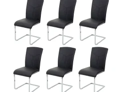Silla de comedor MCW-F36 (juego de 6), imitación de cuero, negro