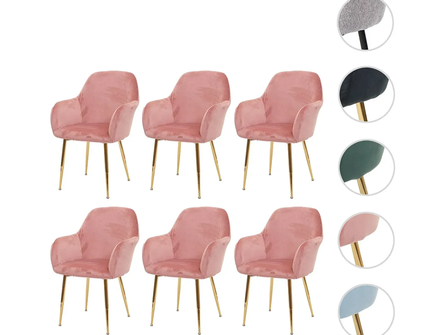 Silla de comedor MCW-F18 (juego de 6), terciopelo rosa antiguo, patas doradas