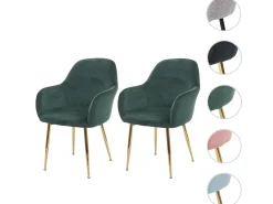 Silla de comedor MCW-F18 (set de 2), verde terciopelo, patas doradas