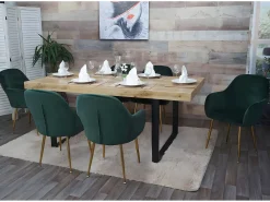 Silla de comedor MCW-F18 (set de 2), verde terciopelo, patas doradas