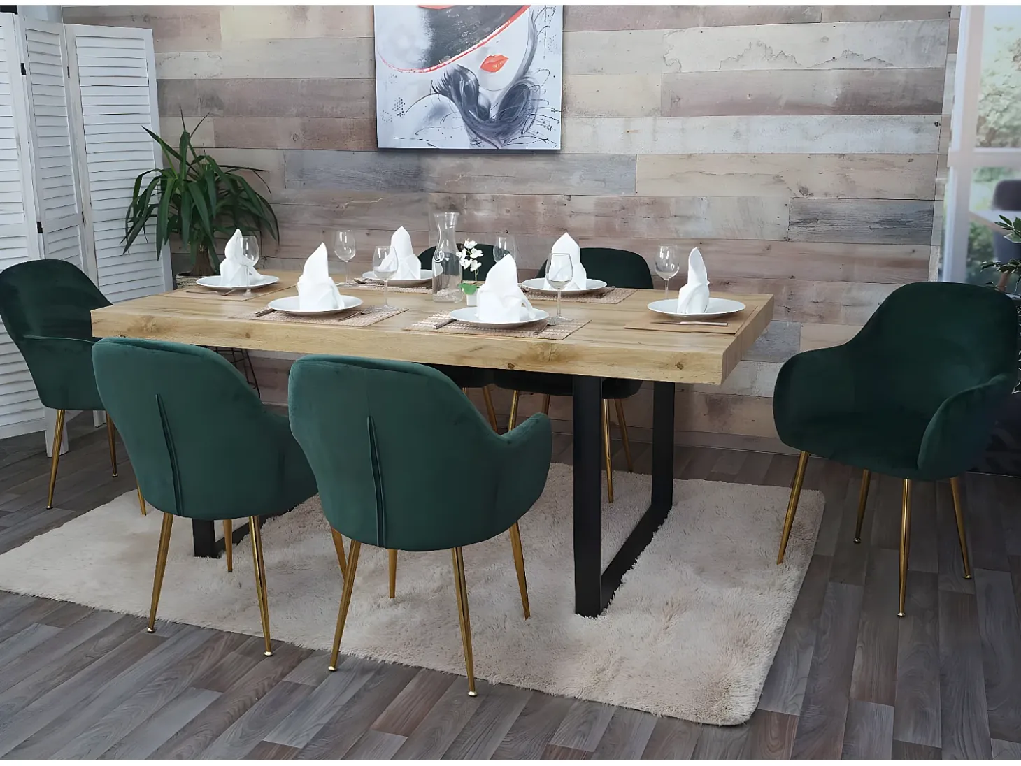 Silla de comedor MCW-F18 (set de 2), verde terciopelo, patas doradas