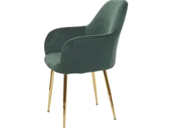 Silla de comedor MCW-F18 (set de 2), verde terciopelo, patas doradas