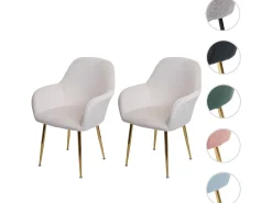 Silla de comedor MCW-F18 (set de 2), terciopelo crema-blanco, patas doradas
