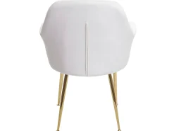 Silla de comedor MCW-F18 (set de 2), terciopelo crema-blanco, patas doradas