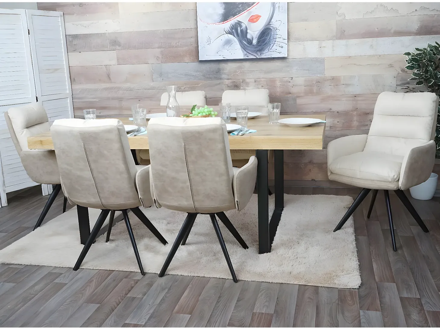 Silla de comedor MCW-G66, crema, con reposabrazos