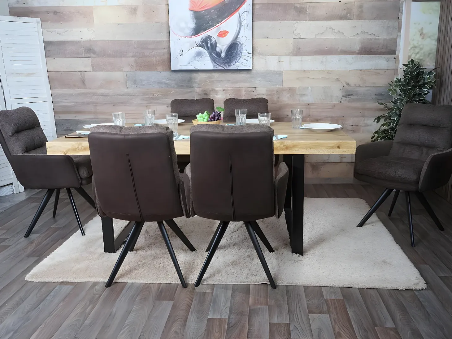 Silla de comedor MCW-G66, marrón-marrón oscuro, con reposabrazos