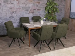 Silla de comedor MCW-G66 Bouclé, verde, con reposabrazos