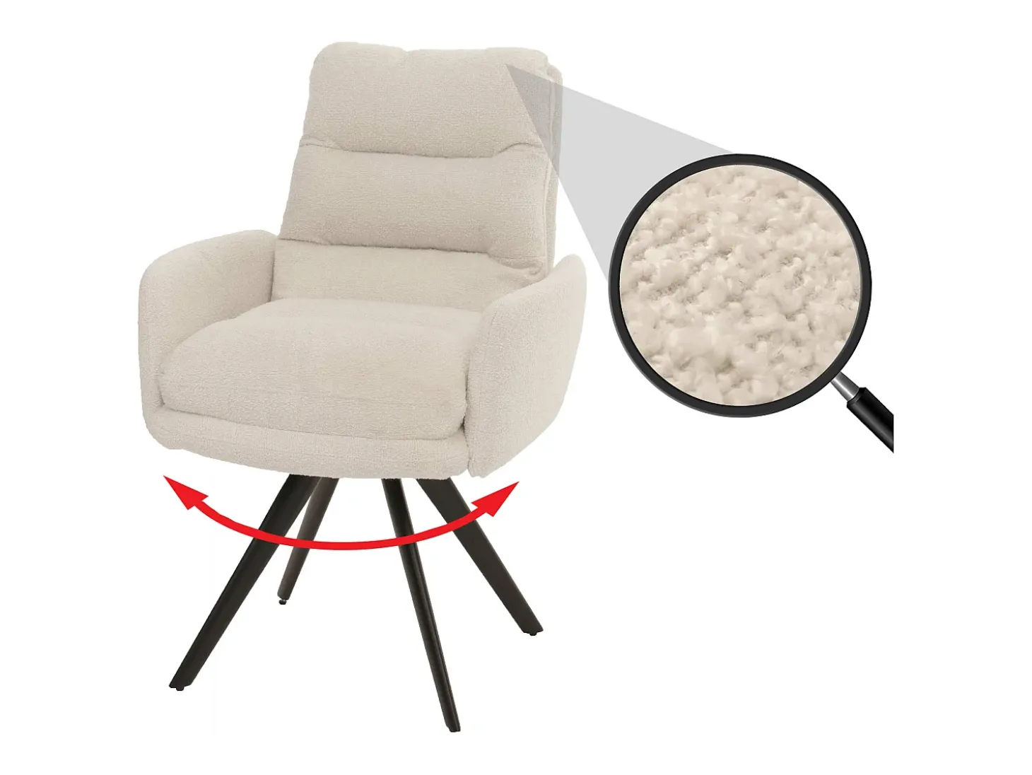 Silla de comedor MCW-G66 Bouclé, blanco crema, con reposabrazos