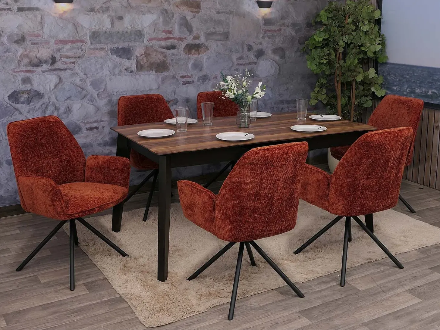 Silla de comedor MCW-G67 (juego de 6), rojo óxido