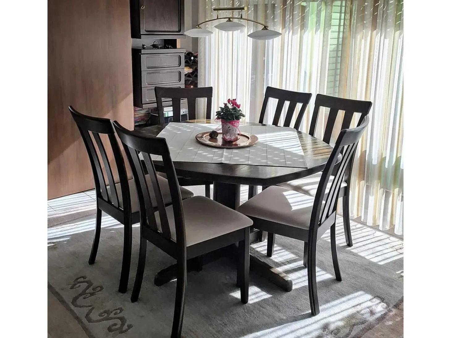 Silla de comedor MCW-G46 (juego de 2), estructura oscura, beige