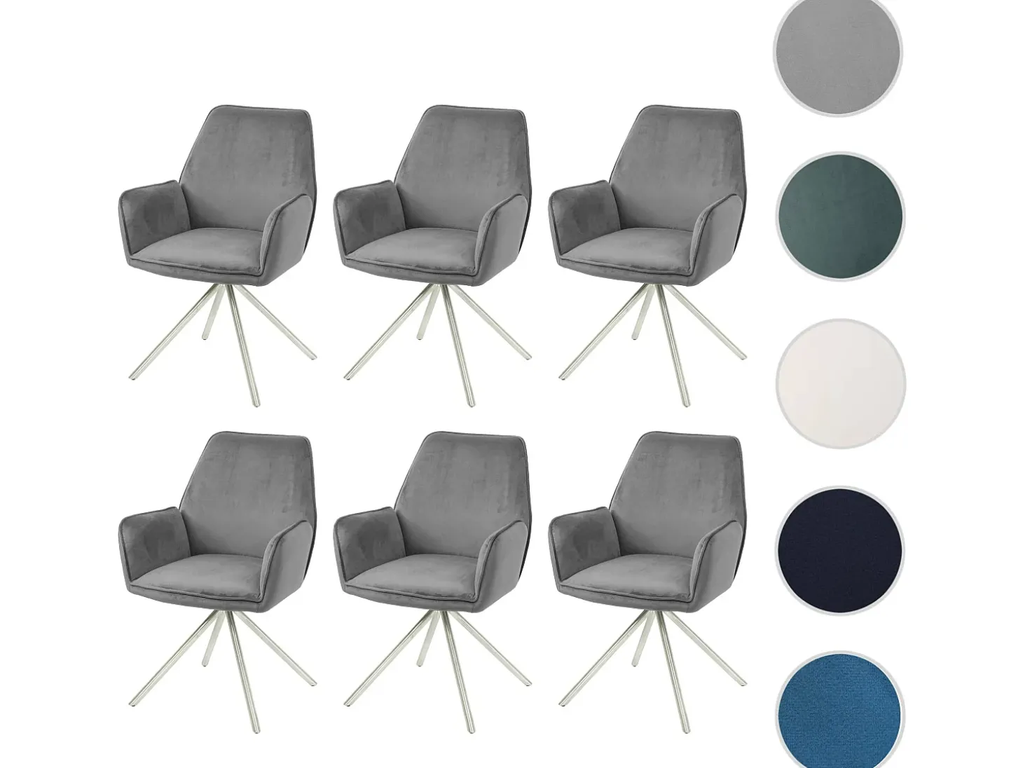 Silla de comedor MCW-G67 (juego de 6), gris oscuro, acero inoxidable