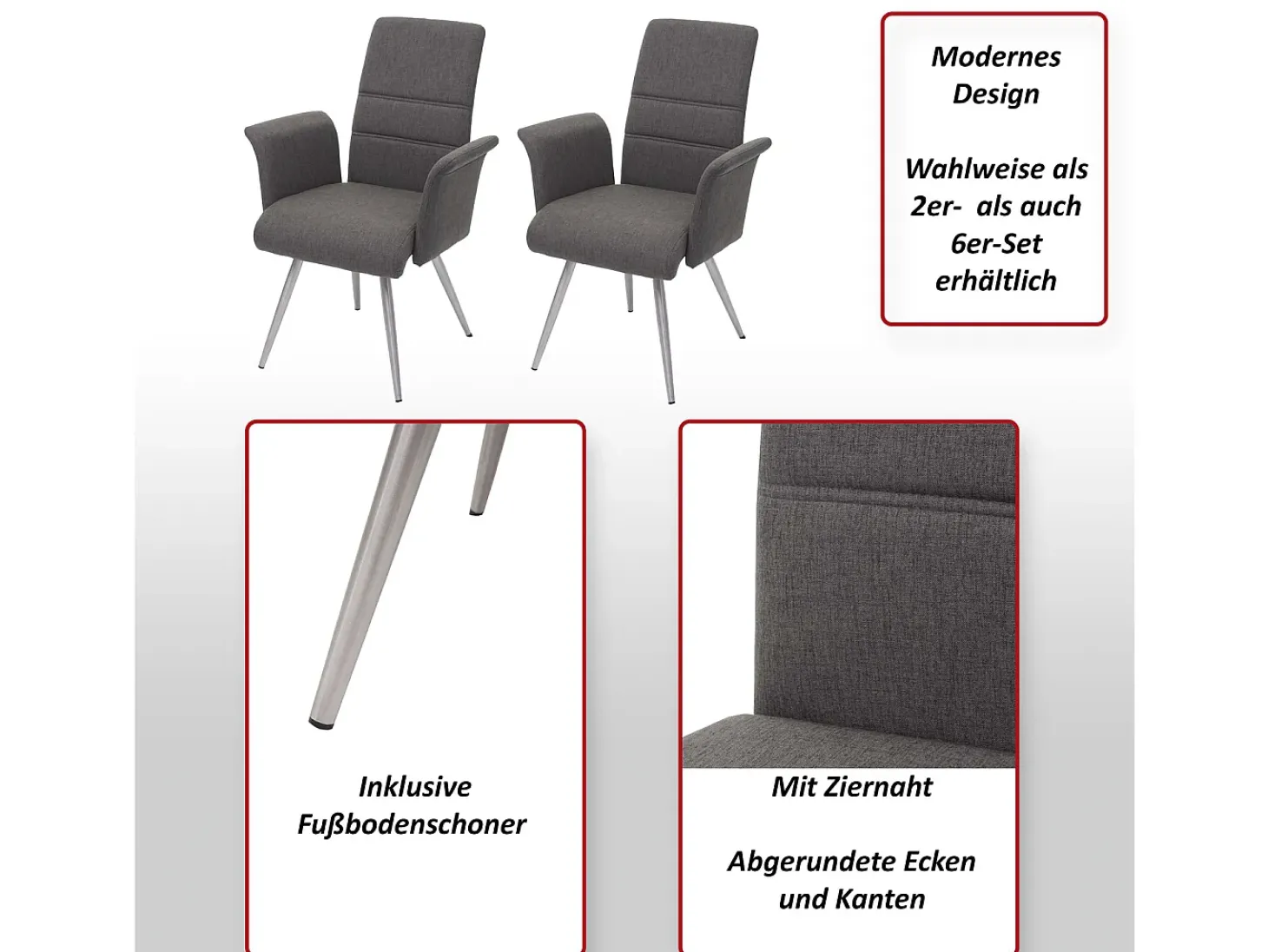 Silla de comedor MCW-G55 (set de 2), gris-marrón