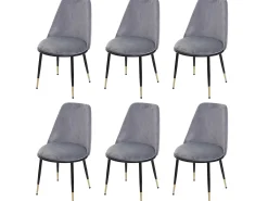 Silla de comedor MCW-H28 (juego de 6), gris, patas negras, terciopelo