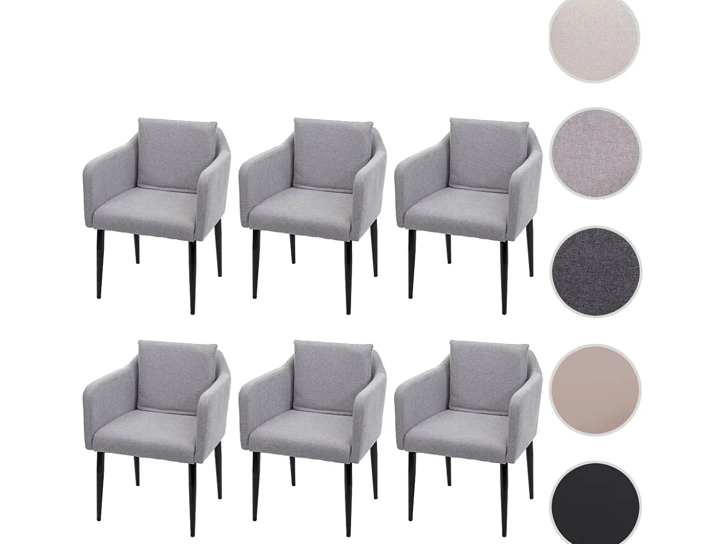 Silla de comedor MCW-H93 (juego de 6), tela/textil gris claro