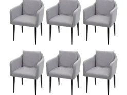 Silla de comedor MCW-H93 (juego de 6), tela/textil gris claro