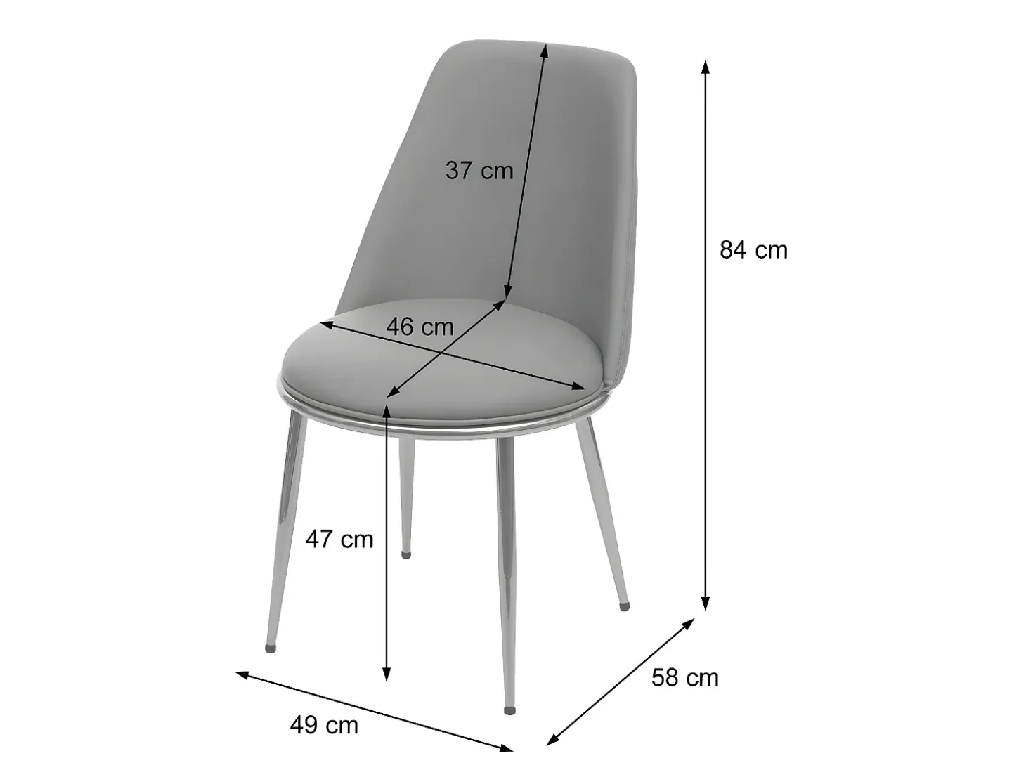 Silla de comedor MCW-H28 (set de 2), gris, patas negras, terciopelo