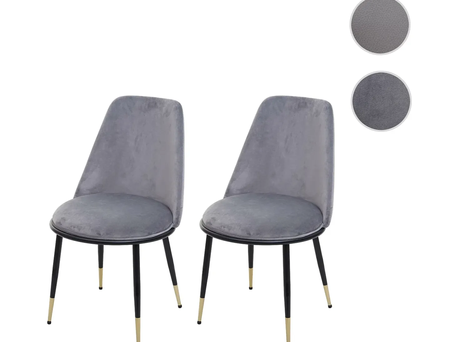 Silla de comedor MCW-H28 (set de 2), gris, patas negras, terciopelo