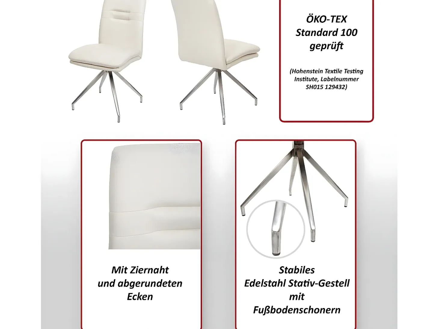 Silla de comedor MCW-H70 (set de 2), crema-beige