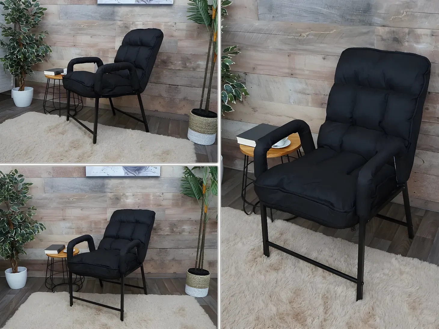 Silla de comedor MCW-K40, tela/textil negro