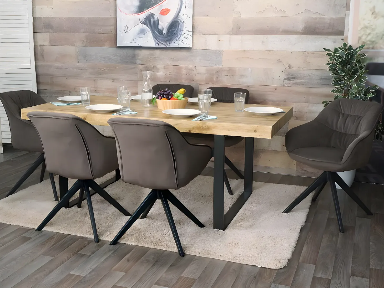 Silla de comedor MCW-K28 (juego de 6), tela/textil marrón
