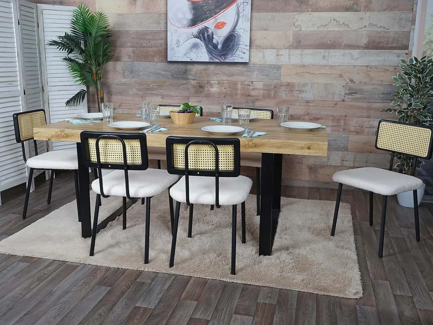 Silla de comedor MCW-K88 (set de 2), tela/textil blanco