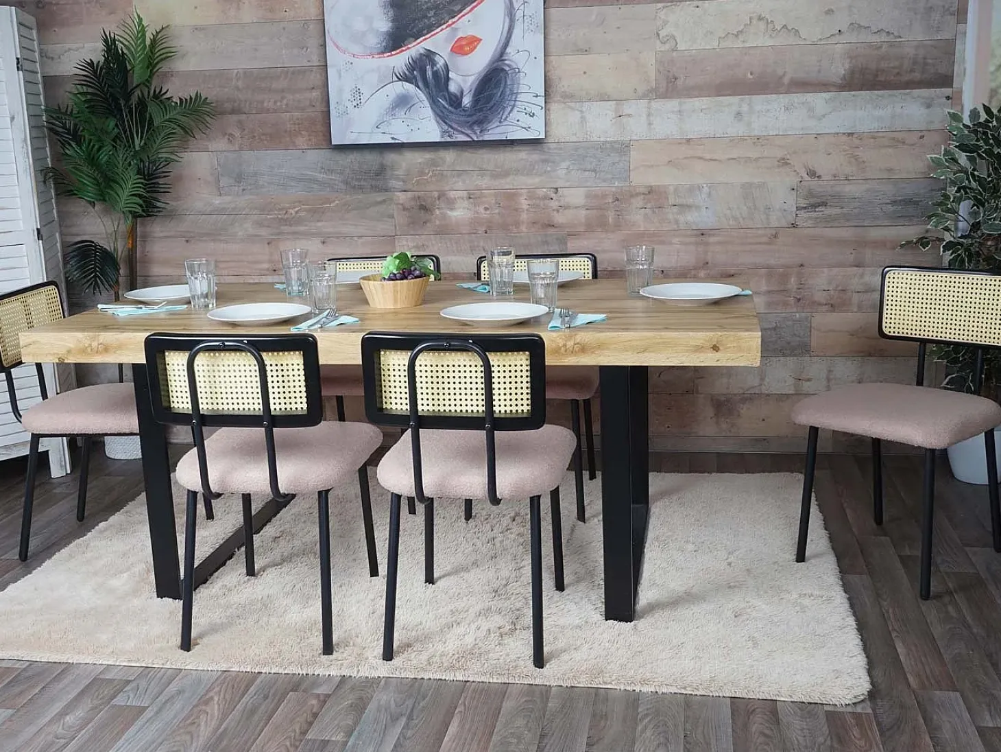 Silla de comedor MCW-K88 (set de 2), Tela/Textil rosa