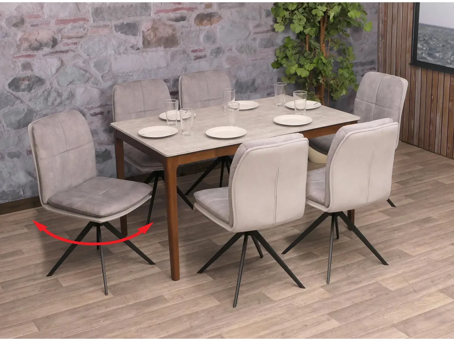 Silla de comedor MCW-M68 (juego de 6), gris