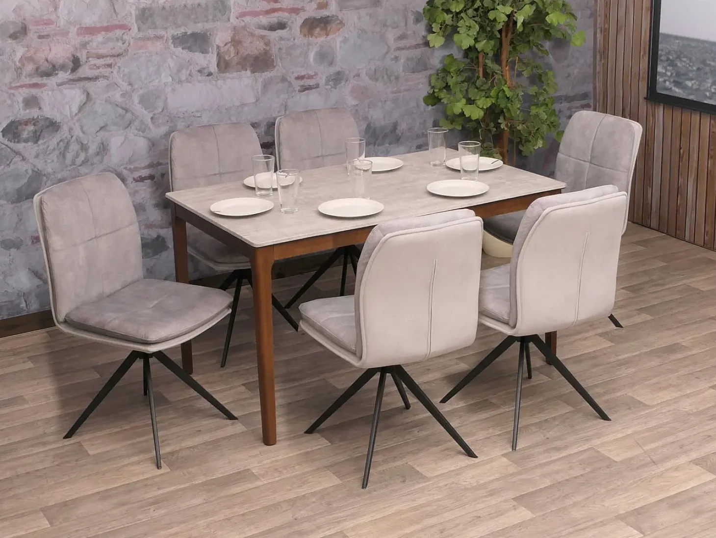 Silla de comedor MCW-M68 (juego de 6), gris