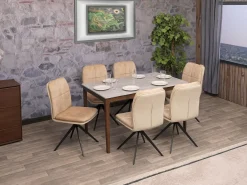 Silla de comedor MCW-M68 (juego de 6), beige