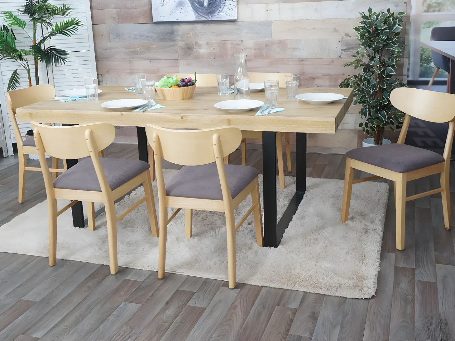 Silla de comedor MCW-M59 (set de 2), estructura color claro, topo