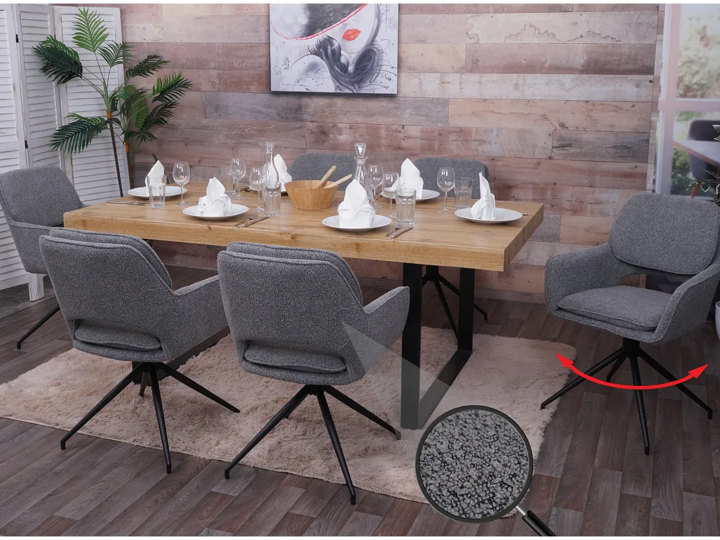 Silla de comedor MCW-N74 (juego de 6), gris